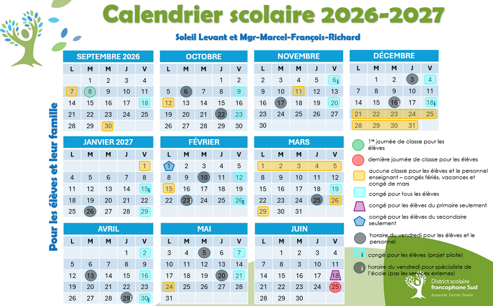 Calendriers scolaires 2026 2027 Communaute de Saint Louis Soleil Levant et MFRinnov 1